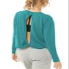Bestisun Long Sleeve Workout Clothes Open Back Athletic Shirts Backless Yoga Tops for Women Blue Green M view 3
