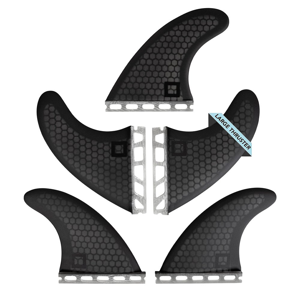Surf Squared Honeycomb Fiberglass Surfboard Fins (Set of 5) Large Fins for Twin, Thruster, or Quad Setup  High Performance, Futures Single Tab Compatible
