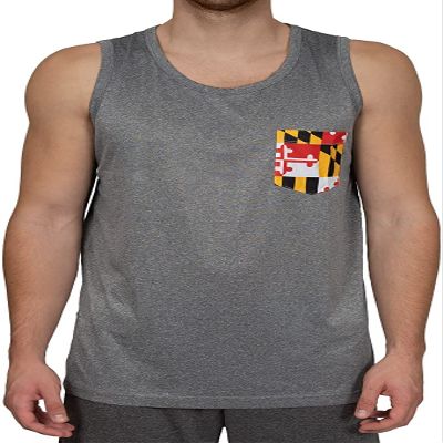 Covalent Activewear Maryland State Souvenir Short Sleeve Gift T-Shirt with Maryland Flag Shoulder Inserts (3XL, Grey)