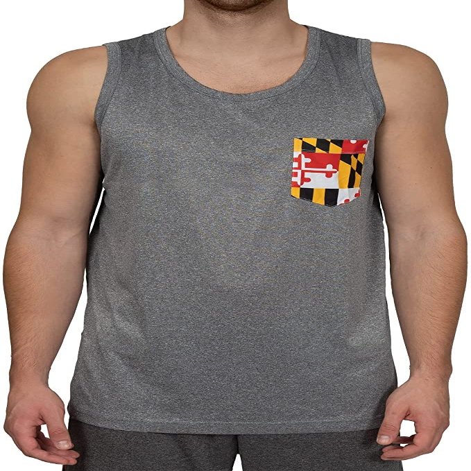 Covalent Activewear Maryland State Souvenir Short Sleeve Gift T-Shirt with Maryland Flag Shoulder Inserts (3XL, Grey)