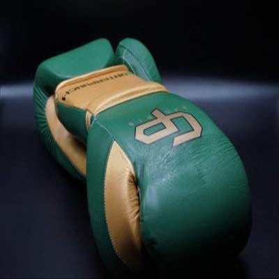 Counterpunchsports - 16 oz Lace Up Gloves for Sparring 100% Cowhide Leather, Superior Protection for Your Hands with Single Mold Technology (Green & Gold)