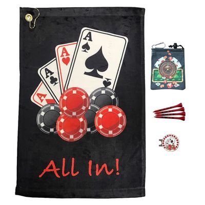 Par 3 Kit Includes a Towel Polyester Material, Tee Bag with 4 Tees, and Bling Ball Marker with Hat Clip - Great Bag Accessories - Perfect Golf Gift for Women (Poker)