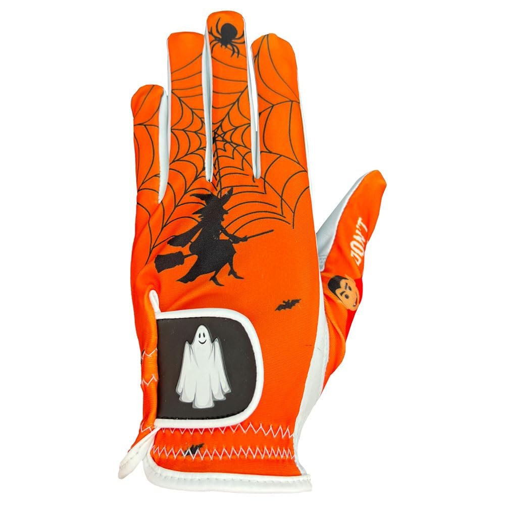 Giggle Golf Women's Golf Glove (Large, Worn On Left Hand, Orange Halloween)