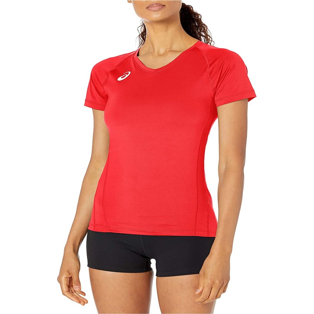 ASICS Spin Serve Volleyball Jersey Short Sleeve, Team Red, Small
