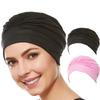 Beemo Swim Caps for Women Swimming Turban Polyester Latex Lined Pleated for Ladies-2pk BLK/LP view 1
