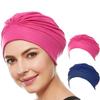 Beemo Swim Caps for Women Swimming Turban Polyester Latex Lined Pleated for Ladies-2pk HP/NA view 1