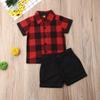 Baby Kids Boy Gentleman Suits, Flamingo Printed Button Down Shirt +Pink Shorts Set 2Pcs Outfits Set (Check, 4-5T) view 3