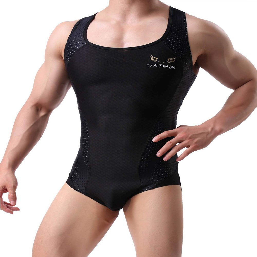 BRAVE PERSON Men's Figure-Shape Bodysuits Elastic Workout Clothes Swimwear, Fitness, Cycling 2241 (S / 26"-29'', K03 - Black)