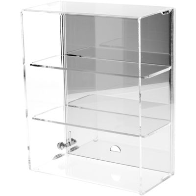 Plymor Clear Acrylic Locking Display Case with Sliding Back, 2 Shelves (Mirrored), 12.75" H x 10.25" W x 5" D