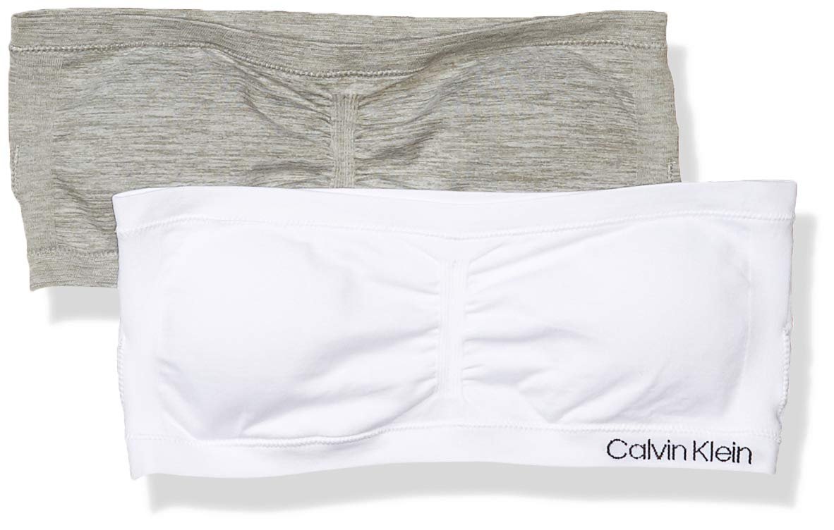 Calvin Klein Kids Girls' Seamless Bandeau Bra Multipack, White/Heather Grey, X-Large