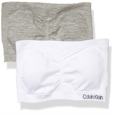 Calvin Klein Kids Girls' Seamless Bandeau Bra Multipack, White/Heather Grey, Medium