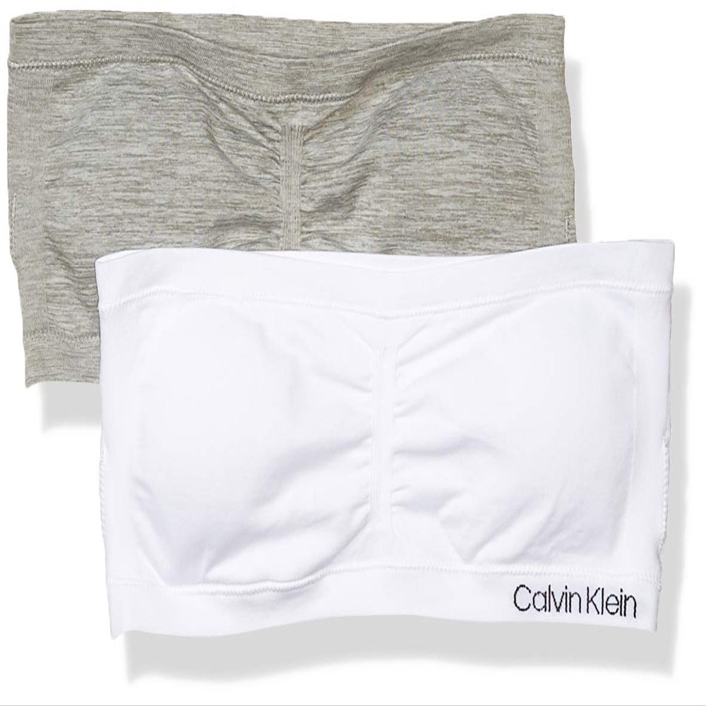 Calvin Klein Kids Girls' Seamless Bandeau Bra Multipack, White/Heather Grey, Medium