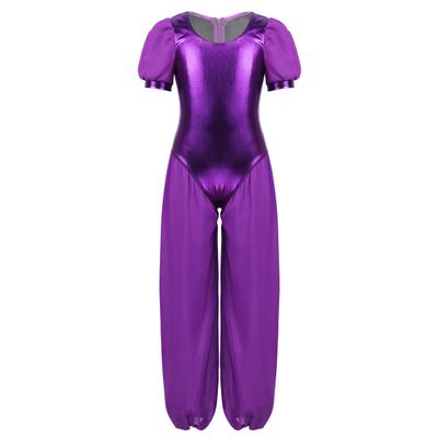 Moily Girls Ballet Princess Costume Metallic Camisole Top Chiffon Splice Unitard Jumpsuit Lyrical Dancewear Metallic Purple 6 Years