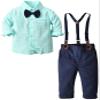 Baby Boy's Formal Outfit, Button Down Stripes Dress Shirt with Bow Tie + Suspender Pants Set for Toddlers Baby & Little Boys, 2 Pieces Baby Gift Clothes, Green, Tag 90 = 18-24 Months view 1