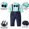 Baby Boy's Formal Outfit, Button Down Stripes Dress Shirt with Bow Tie + Suspender Pants Set for Toddlers Baby & Little Boys, 2 Pieces Baby Gift Clothes, Green, Tag 90 = 18-24 Months view 2
