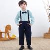 Baby Boy's Formal Outfit, Button Down Stripes Dress Shirt with Bow Tie + Suspender Pants Set for Toddlers Baby & Little Boys, 2 Pieces Baby Gift Clothes, Green, Tag 90 = 18-24 Months view 3