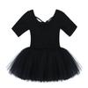 Freebily Girls Ruffle Flying Short Sleeve Ballet Dance Dress for Gymnastic Athletic Leotard Tutu Skirted Dancing Costume Short Sleeve Black 7-8 view 4