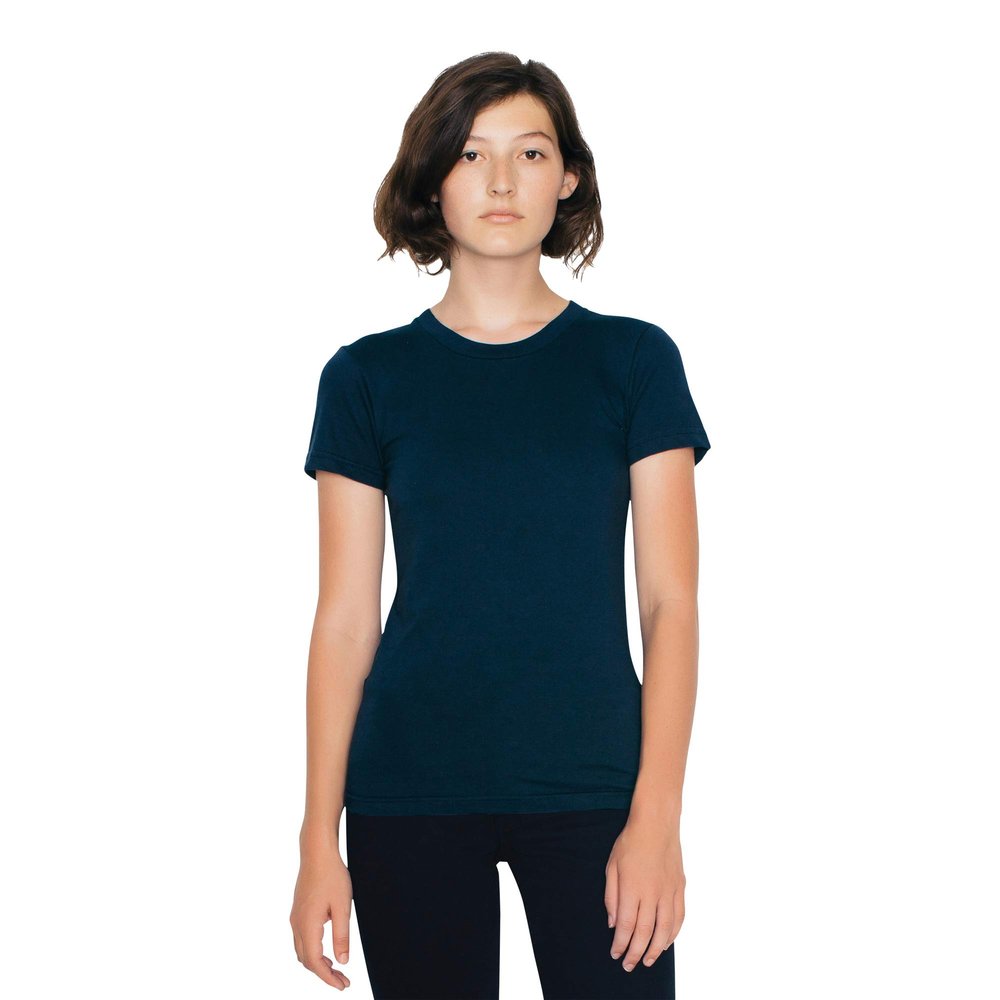 American Apparel Women's Fine Jersey Fitted Short Sleeve T-Shirt, Navy, Large