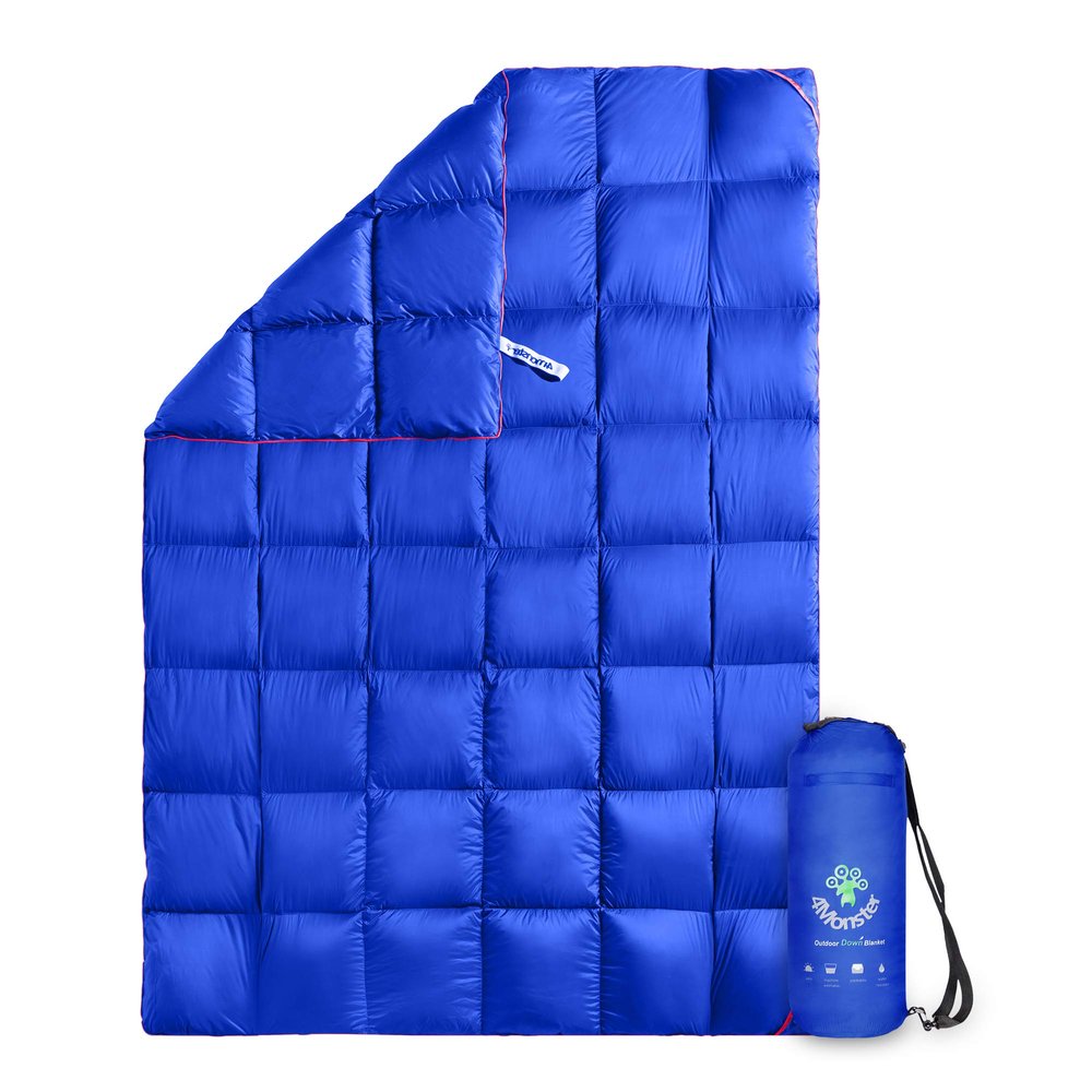 4Monster Down Camping Blanket - Outdoor Travel Quilt Puffy 650 Fill, Packable, Lightweight,Wind & Waterproof | Ideal for Stadium, Backpacking,Travel, Picnics, Beach and Hiking
