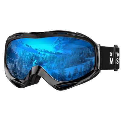 OutdoorMaster OTG Ski Goggles - Over Glasses Ski/Snowboard Goggles for Men, Women & Youth - 100% UV Protection (Black Frame + VLT 15.6% Blue Lens)