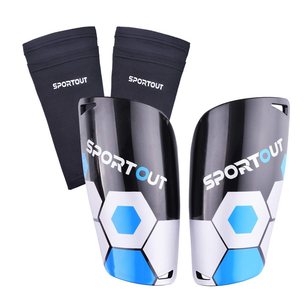 Sportout Soccer Shin Guards - Shin Guards Soccer Kids Youth Adult Protective Shin Pads with Sleeves and Insert Pocket for Boys Girls for Age 4-6, 6-8, 8-10,10-12,12-14,14-Adult (Blue, M)