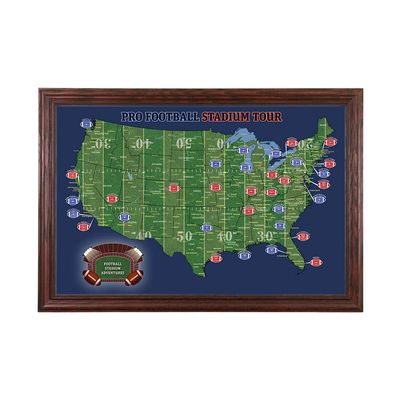 Push Pin Travel Maps Customizable Wall Art - Football Stadiums - Solid Wood Cherry - Framed Pin Map, Includes 150 Pins - Handcrafted in USA - 27.5" x 39.5"