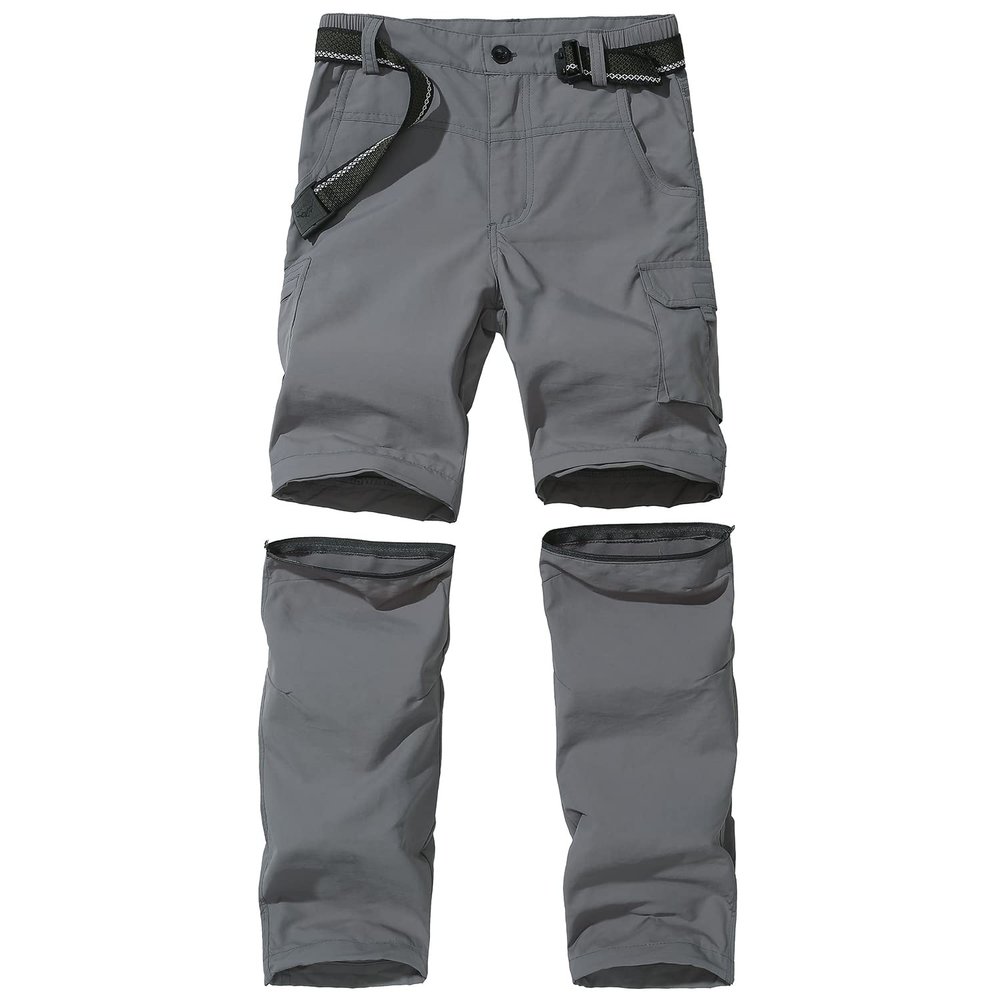 JOMLUN Boys Casual Quick Dry Outdoor Pants Hiking Climbing Convertible Trouser Kids' Cargo Pants Gray