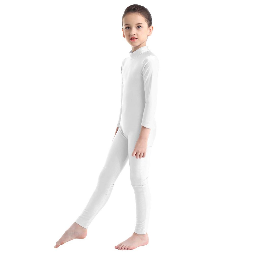 easyforever Kids Girls Long Sleeve Dance Outfit Full Length Unitard Leotard Bodysuit Gymnastic Jumpsuit Catsuit Ivory 3-4 Years