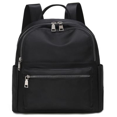 zhongningyifeng Backpack Purse for Women Nylon Lightweight, Travel Casual Daypack Silver Zippers, Black (Medium)