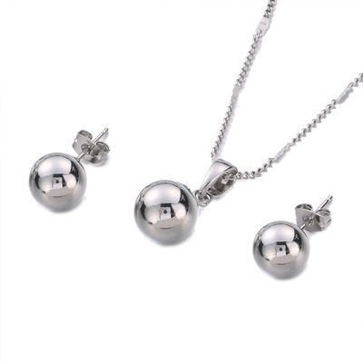 Beads Ball Necklaces Pendants Jewelry Set Women Men Round Sphere Plain Ball Earrings Jewelry Set (Silver)