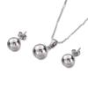 Beads Ball Necklaces Pendants Jewelry Set Women Men Round Sphere Plain Ball Earrings Jewelry Set (Silver) view 1