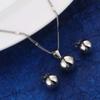 Beads Ball Necklaces Pendants Jewelry Set Women Men Round Sphere Plain Ball Earrings Jewelry Set (Silver) view 2