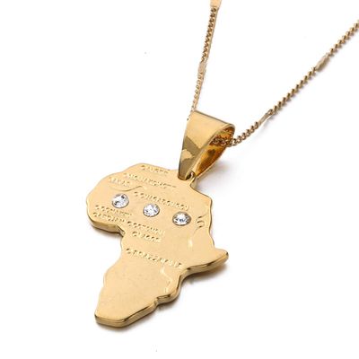 African Map Pendant Necklace Women 24K Gold Color Pendant Jewelry Men African Map Hiphop Item Wholesale (Gold-1)