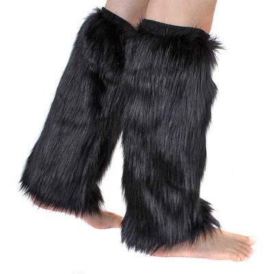 Barelove Leg Warmers for Womens Winter Faux Fur Leg Fuzzy, Plush Soft Furry Long Boot Cuff Covers Halloween Santa Valentine's Day Costume for Parties (Black)