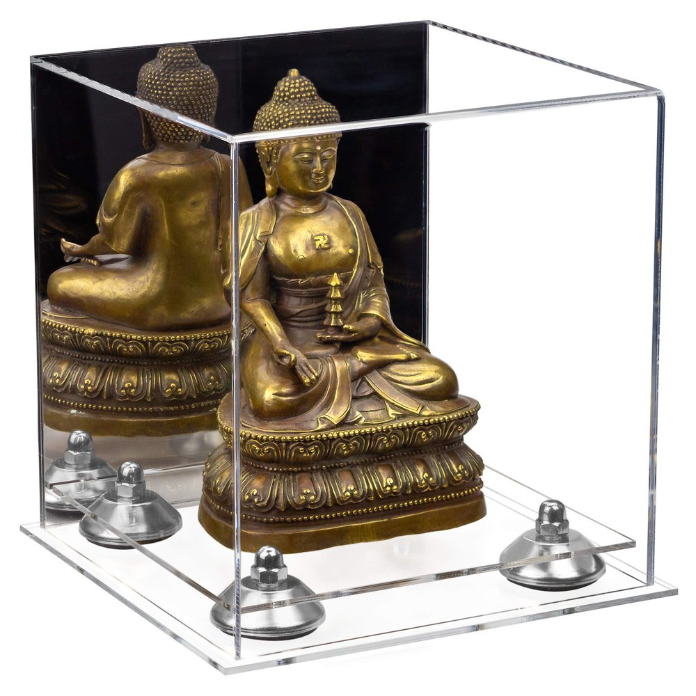 Better Display Cases Versatile Acrylic Display Case - Small Rectangle Box with Mirror, Silver Risers and Clear Base 8" x 8" x 8.5" (A015-SR)