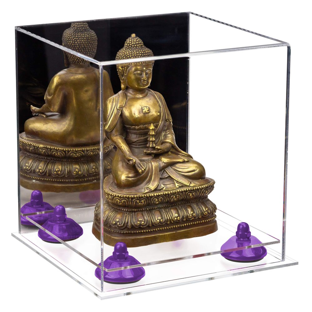 Better Display Cases Versatile Acrylic Display Case - Small Rectangle Box with Mirror, Purple Risers and Clear Base 8" x 8" x 8.5" (A015-PR)