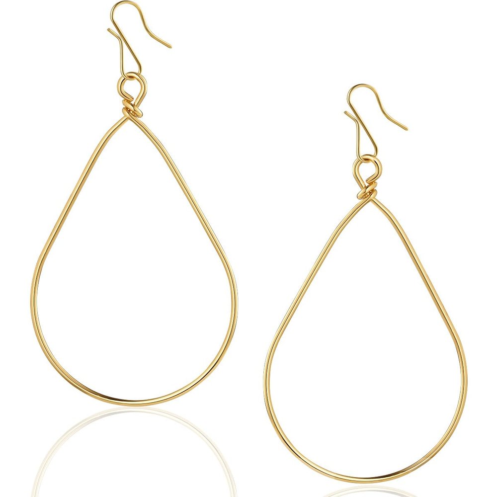 18K Gold Plated Teardrop Earrings for Women Dangle - 18K Gold Plated Dangle Earrings for Women, Long Boho Tear Drop Dangly Hoops, Large Teardrop Hanging Drops, Hypoallergenic