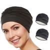 Beemo Swim Caps for Women Swimming Turban Polyester Latex Lined Pleated for Ladies-2pk Blk/BLK view 1