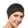 Beemo Swim Caps for Women Swimming Turban Polyester Latex Lined Pleated for Ladies-2pk Blk/BLK view 2