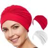 Beemo Swim Caps for Women Swimming Turban Polyester Latex Lined Pleated for Ladies-2pk WH/RE view 1