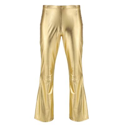 ACSUSS Men's PVC Leather Night Club Metallic Pants Straight Leg Trousers Plus Size Flared Gold XX-Large
