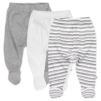 HonestBaby unisex baby 3-pack Organic Cotton Footed Harem Pants, Sketchy Stripe, 3-6 Months US