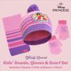 Disney Girls Princess Winter Hat, Scarf, & Kids Gloves Set For Ages 4-7, Pink/Purple view 2