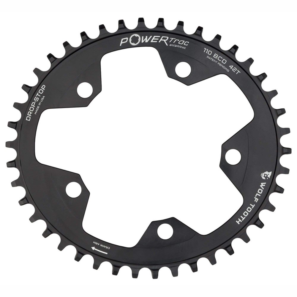 Wolf Tooth Elliptical 110 BCD Gravel/CX/Road Bike Oval Chainrings (42 Tooth, Drop Stop B, PowerTrac)