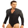 ACSUSS Men's Sequins V Neck Dance Shirts Unitard Ballroom Modern Latin Long Sleeve Dancewear 2# Black L view 2