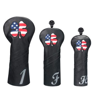 Craftsman Golf USA US Flag Clover Leather Black Driver Fairway Wood Rescue Hybrid Cover Headcover (3pcs(1,F,H))