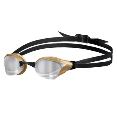 ARENA Unisex Cobra Core Swipe Anti-Fog Racing Swim Goggles for Men and Women Polycarbonate Mirror Lens, Silver/Gold