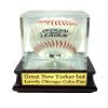 DECOMIL - UV Single Baseball Display Case, Holder - UV Protection Acrylic Cube with Wooden Stand Cherry Finish Customize view 2