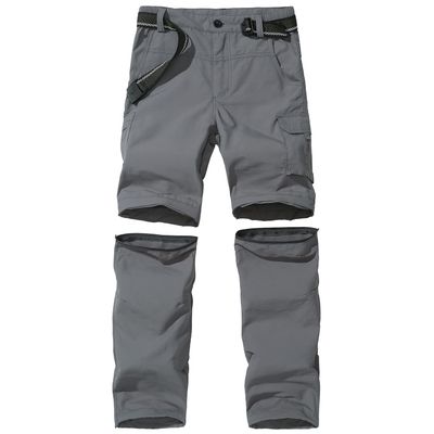 JOMLUN Boys Casual Quick Dry Outdoor Pants Hiking Climbing Convertible Trouser Kids' Cargo Pants Gray