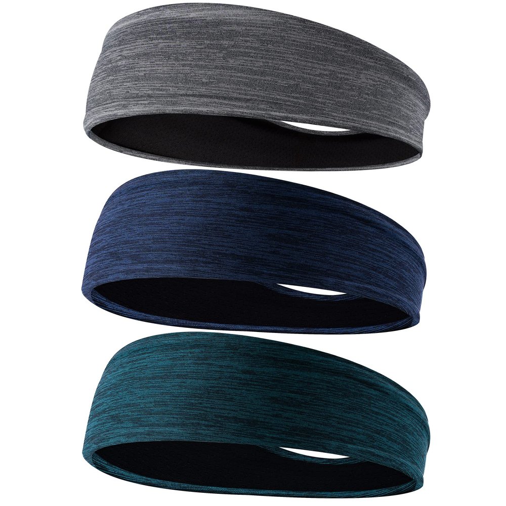 Braylin Men's Headbands, 3-Pack Head Band for Men, Sport Sweatbands for Running Fitness Yoga Cycling, Sweat Wicking Non Slip